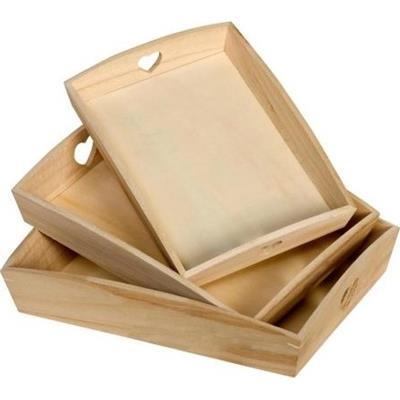 Plateaux en Bois Huilé, Set de 3 Pièces