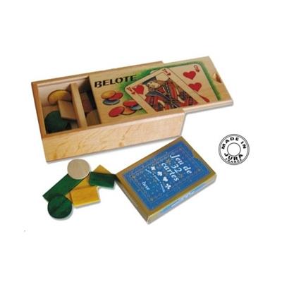 Coffret à Belote en bois avec Jetons et Cartes - Bois e Poterie.com