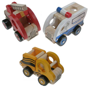 Camion Benne, Camion de Pompier et Camion de Police en Bois (lot de 3)