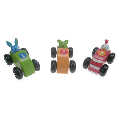 Voiture en bois tête d'animaux (lot de 3)