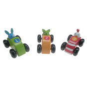 Voiture en bois tête d'animaux (lot de 3)