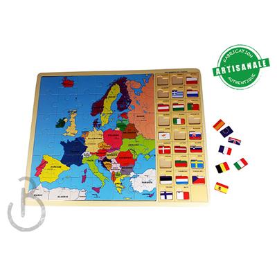 Puzzle en Bois Carte Europe avec Drapeaux