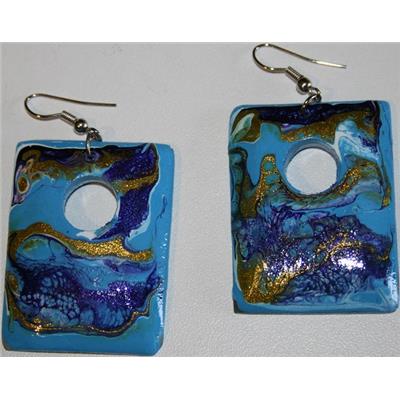 Boucle d'Oreille en Acajou Bleu