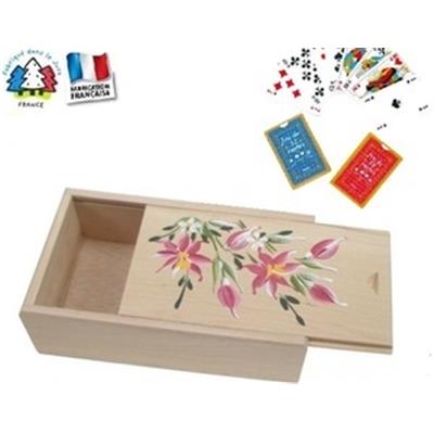 Coffret Bois Jeu Rami Peint à la Main avec Cartes