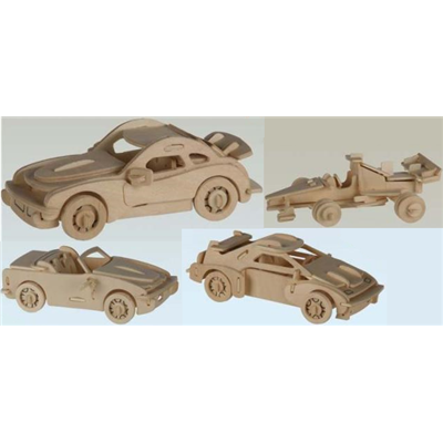 Maquette Puzzle 3D en Bois Voitures Lot X4