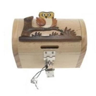 Tirelire Hibou en Bois Massif avec Marqueterie