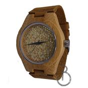 Montre en bois avec paillettes dorées