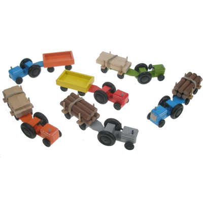 Tracteur + Remorque en Bois (lot de 6)