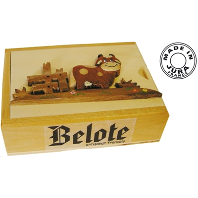 Coffret Belote bois : 56 Jetons numérotés chiffres et 1 jeu 32 cartes