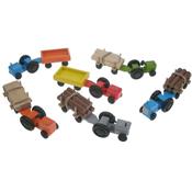 Tracteur + Remorque en Bois (lot de 6)