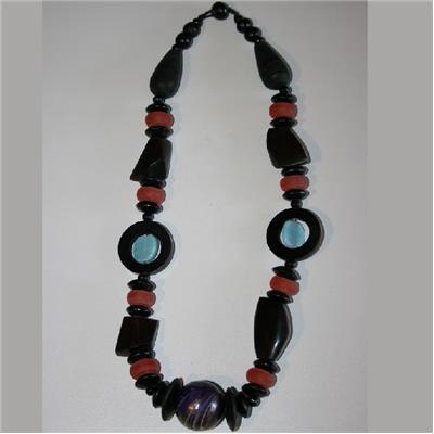 Collier en Bois d'Acajou et Roche Turquoise