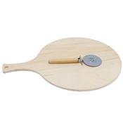 Planche  Pizza en Bois 40cm avec Roulette de Dcoupe